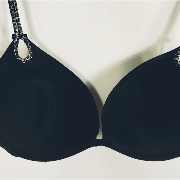 Victoria's Secret Bra 38D Padded Push Up Underwire 268736-DL3 Black Leopard Trim - Picture 1 of 10
